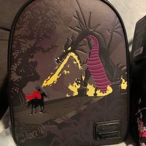 LOUNGEFLY Sleeping Beauty Maleficent Dragon and Prince Phillip Scene Backpack
